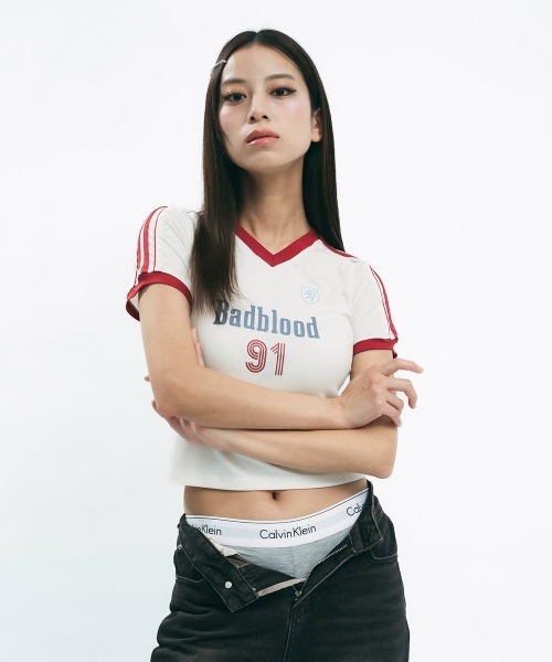 Clum tシャツ Ringer neck design short T-shirt / リンガーネック