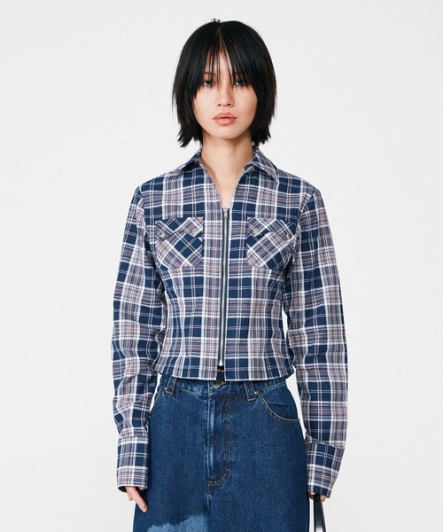 【JOJOSAN】　AYDEN （商品説明確認お願いします） BEEDEN ブラウス シャツ COMPACT ZIP UP CHECK SHIRT レディース