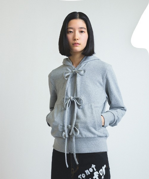 新品未使用 soduk 26SS ribbon cardigan / gray パーカー 「soduk」26SS新作 ribbon zip hoodie / リボンジップ