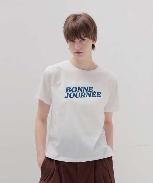 tシャツ glitter Bonne journee T-shirt(グリッターロゴ半袖Tシャツ) レディース