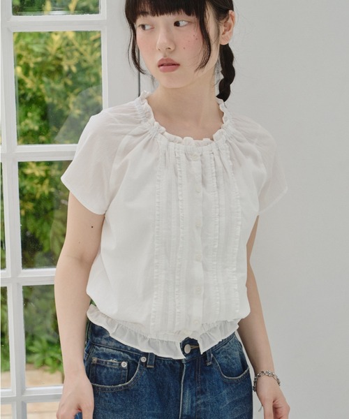 ブラウス シャツ frill line puff blouse / フリルラインパフブラウス レディース