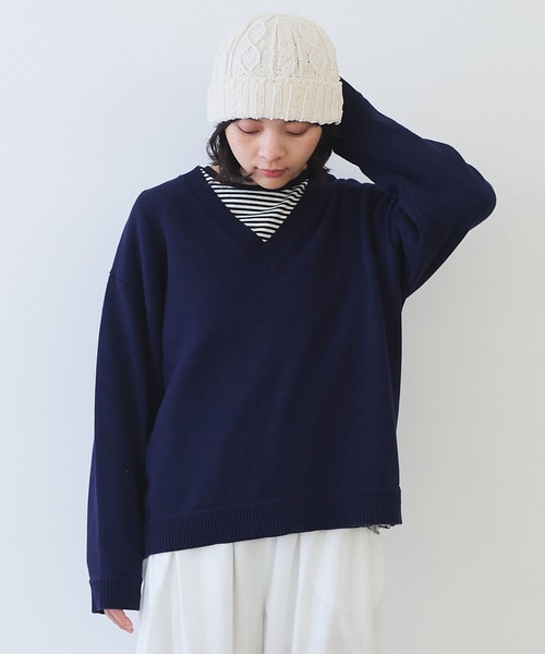 ニット セーター basic cotton Vネックプルオーバー レディース