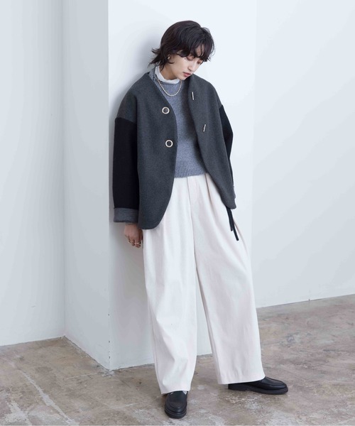 「Eimee Law」 ノーカラージャケット 38 チャコールグレー レディース_画像2