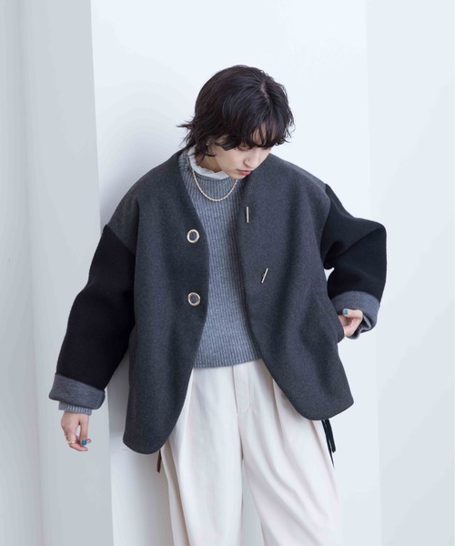 「Eimee Law」 ノーカラージャケット 38 チャコールグレー レディース_画像4