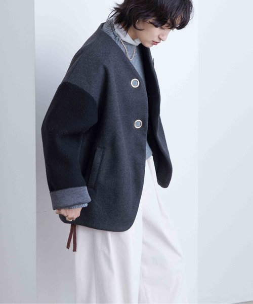 「Eimee Law」 ノーカラージャケット 38 チャコールグレー レディース_画像5