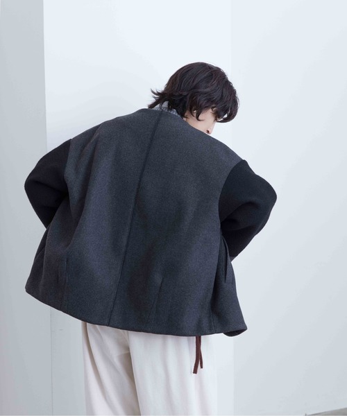 「Eimee Law」 ノーカラージャケット 38 チャコールグレー レディース_画像6