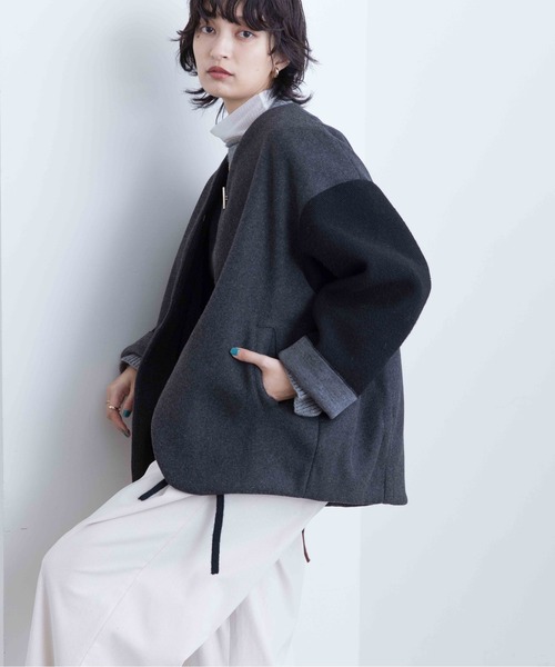 「Eimee Law」 ノーカラージャケット 38 チャコールグレー レディース_画像8