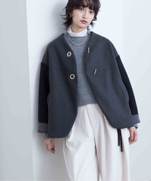 「Eimee Law」 ノーカラージャケット 38 チャコールグレー レディース_画像9