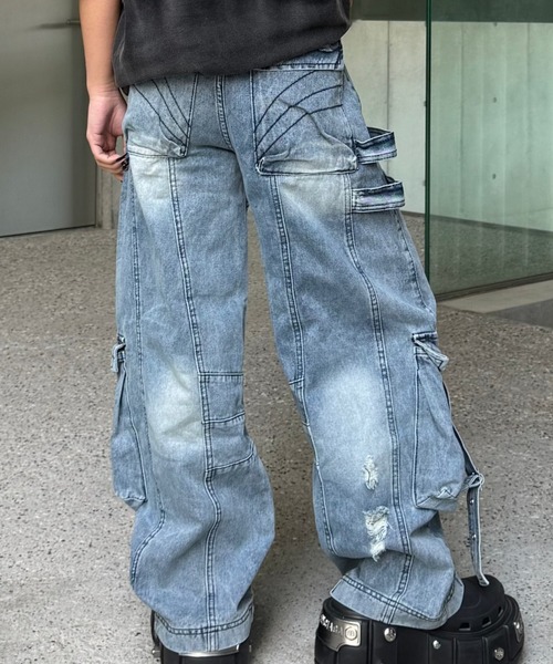 KsG ジーンズ デニム デニムパンツ ワイドレッグベルトデザイン