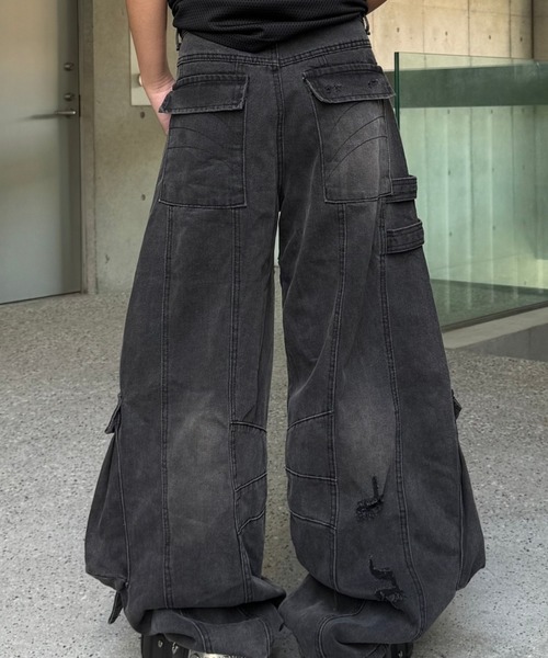   カーゴスタイル ワイドレッグ フィット ジーンズ 最新作業服 ストレッチデニム カーゴパンツ タイトフィット/ BMC
