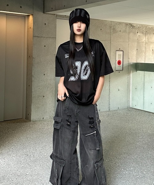 Ksg ワイドレッグベルトデザインデニム KsG ジーンズ デニム デニムパンツ ワイドレッグベルトデザイン