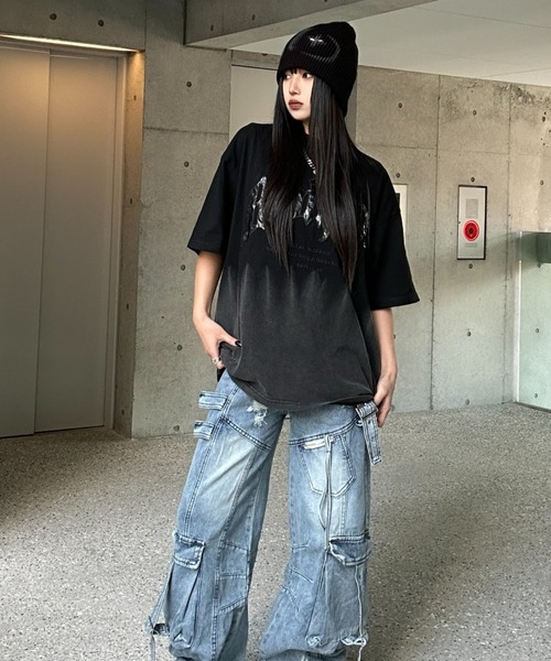 KsG ジーンズ デニム デニムパンツ ワイドレッグベルトデザイン