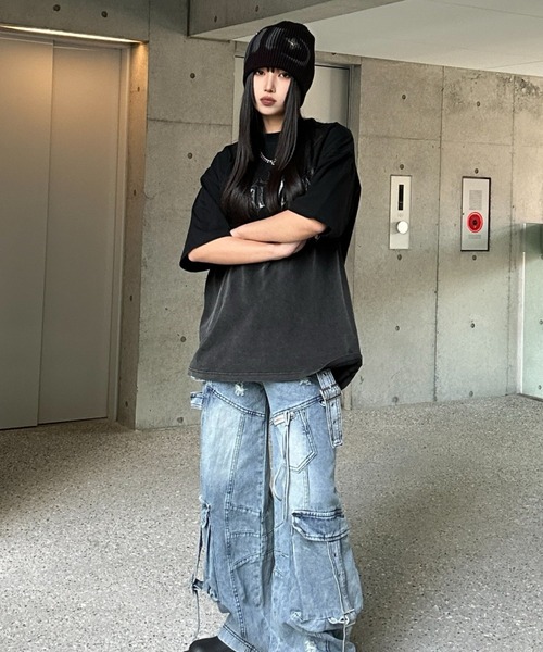Ksg ワイドレッグベルトデザインデニム KsG ジーンズ デニム デニムパンツ ワイドレッグベルトデザイン
