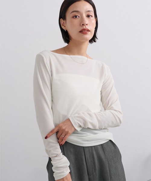 トップス　ホワイト ベロアカットトップス（カットソー/Tシャツ）｜ánuans（ア