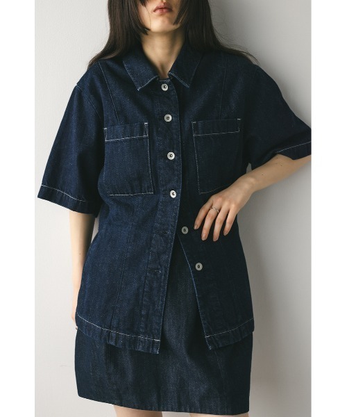 ブラウス シャツ ハーフスリーブシェイプデニムシャツ レディース