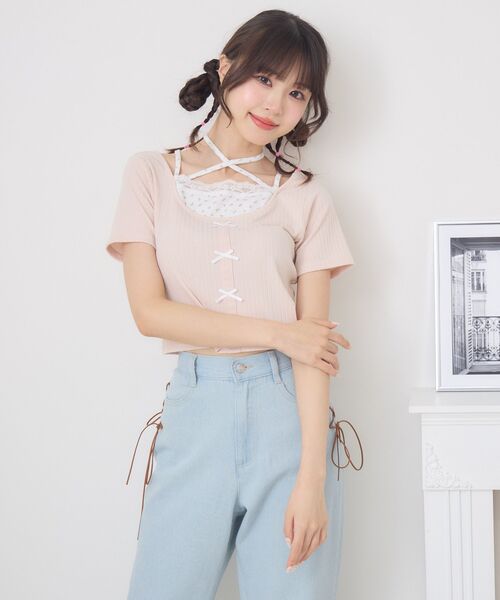 Emsexcite（エムズエキサイト） tシャツ 前リボンキャミドッキングCT