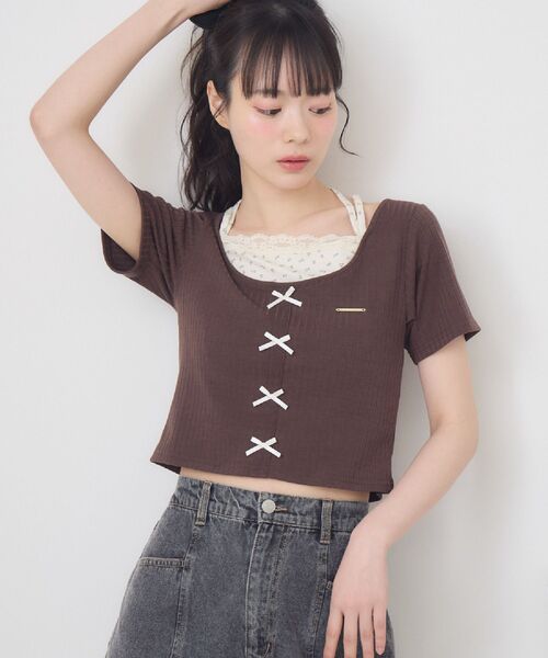 Emsexcite(エムズエキサイト) tシャツ 前リボンキャミドッキングCT Emsexcite(エムズエキサイト) tシャツ 前リボンキャミドッキングCT