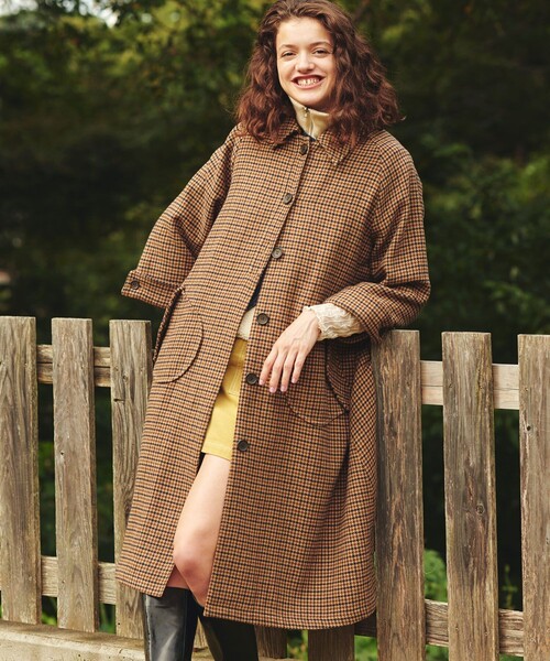 P-4 ロングコート ステンカラー 起毛 ベルト ミックスカラー 42 M 茶