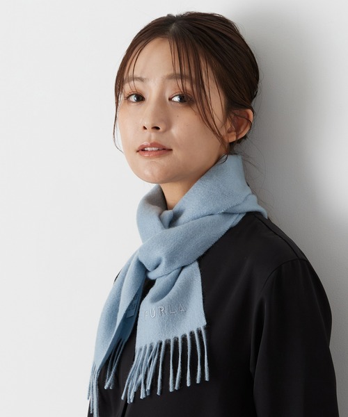 タグ付き未使用 FURLA カシミヤ100% ストール 青 FURLA（フルラ） マフラー ストール カシミヤ100% 洗える ”プチ
