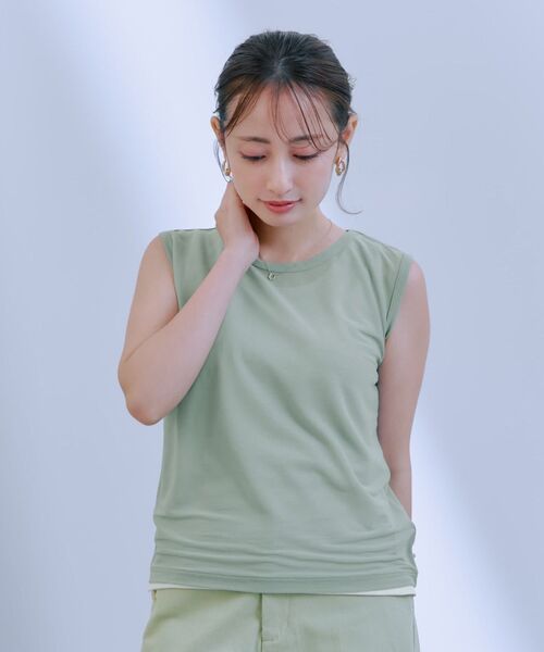 タンクトップ ノースリーブ シアーレイヤードノースリセット 「低身長