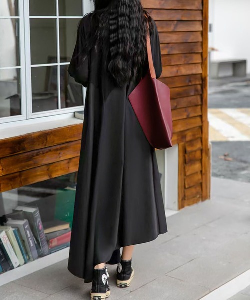 LOWO ワンピース 異素材 ドッキング アシンメトリー ワンピース ロング