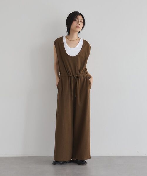 サロペット・オーバーオール・オールインワン ISSEY MIYAKE All-in-one wool brown M サロペット オーバーオール 「日本製」Uネックオールインワン