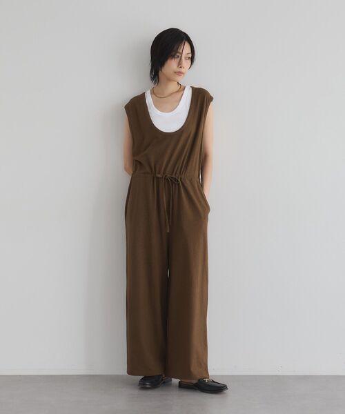 サロペット・オーバーオール・オールインワン ISSEY MIYAKE All-in-one wool brown M サロペット オーバーオール 「日本製」Uネックオールインワン