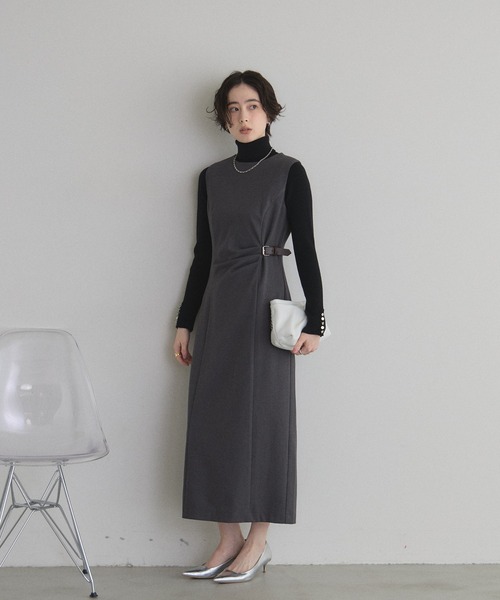 【未使用タグ付】ebure ダブルジョーゼット ベルトマークワンピース セール】 【洗える】ノルディス2wayジョーゼット タックディテール