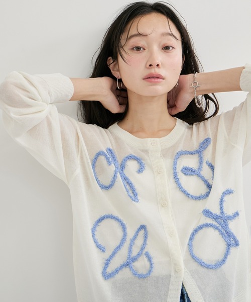 LE CERCLE par rope' カーディガン 「新色追加」コード刺繍シアー