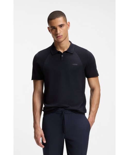 HUGO BOSSネイビー 半袖ポロシャツ 新品 BOSS（HUGO BOSS） ポロシャツ 半袖 コットンブレンド ボディ