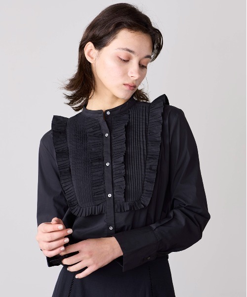 ブラウス シャツ tuck pleats jabot blouse レディースの画像