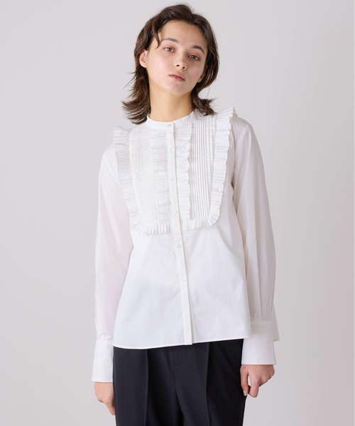 ブラウス シャツ tuck pleats jabot blouse レディースの画像