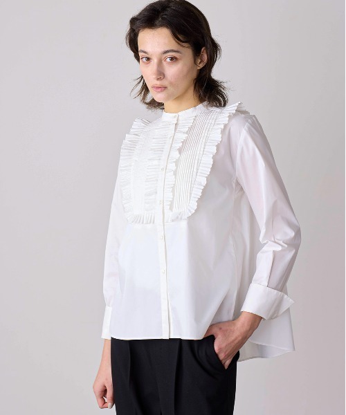 ブラウス シャツ tuck pleats jabot blouse レディースの画像