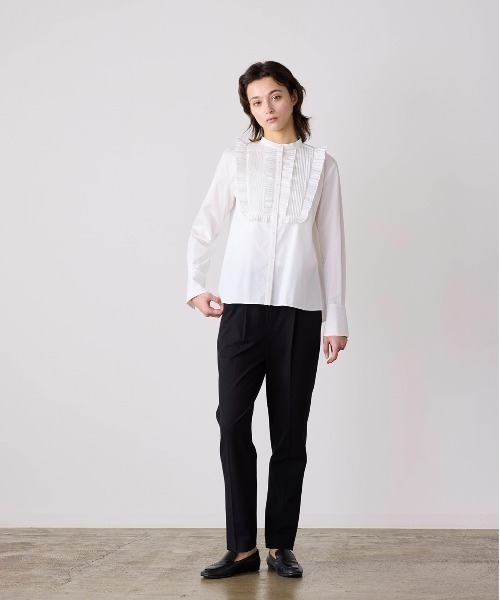 ブラウス シャツ tuck pleats jabot blouse レディースの画像