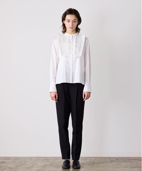 ブラウス シャツ tuck pleats jabot blouse レディースの画像