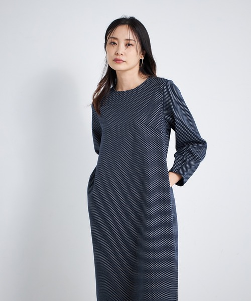 「A/C DESIGN BY ALPHA CUBIC」 長袖ワンピース LL ブラック レディース_画像3