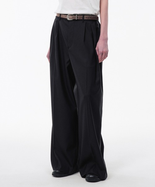 2000s 神シルエット◎ 3タック レーヨン ワイドスラックス バギー 黒 CAMPHOR WOOD ワイドパンツ スラックス 3 TUCK WIDE BAGGY SLACKS / 3
