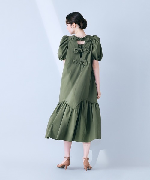 ワンピース バックリボンフレアワンピースの画像