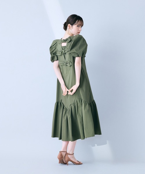 ワンピース バックリボンフレアワンピースの画像