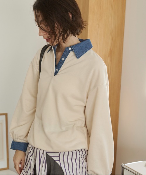「ANGIE」 スウェットカットソー FREE ネイビー レディース_画像5