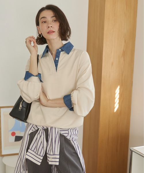 「ANGIE」 スウェットカットソー FREE ネイビー レディース_画像8