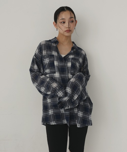 未使用✨ラリアムー チェック シアー シャツ hellam（ヘラム） ブラウス シャツ シアーチェックオーバーサイズ