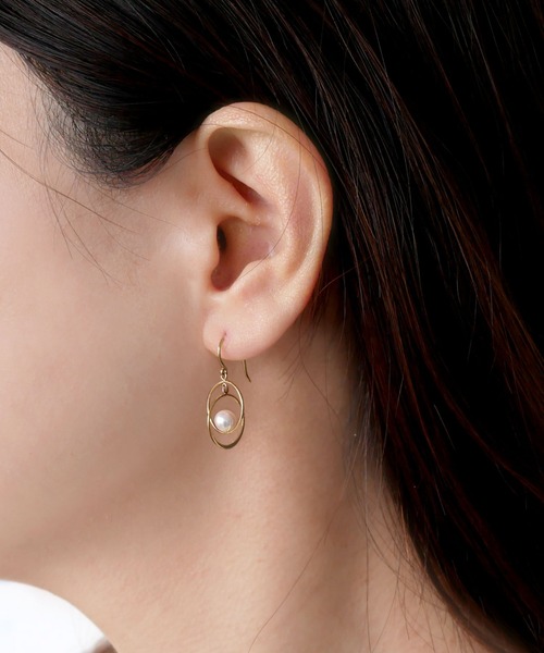 ピアス K10YG サークルパールピアス レディースの画像