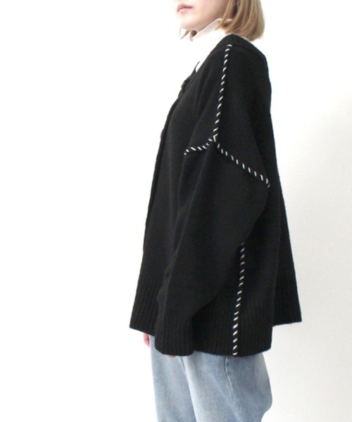 カーディガン もちもちニットハンドステッチ入り2WAYカーディガン レディース STYLEBLOCK カーディガン もちもちニットハンドステッチ入り2WAY