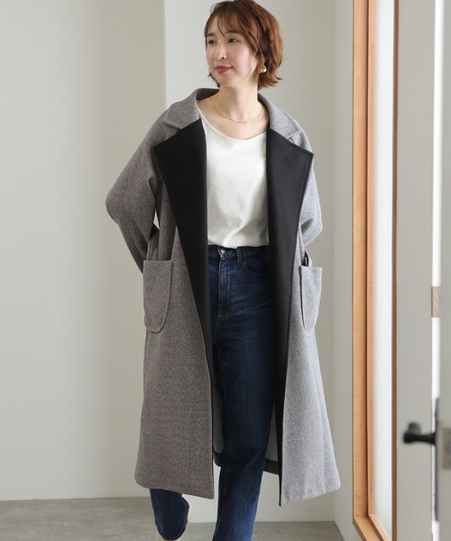 ElegChic トレンチコート コート 衿配色ラップコート レディース