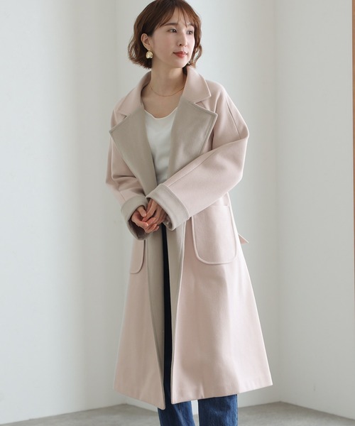 ElegChic トレンチコート コート 衿配色ラップコート レディース