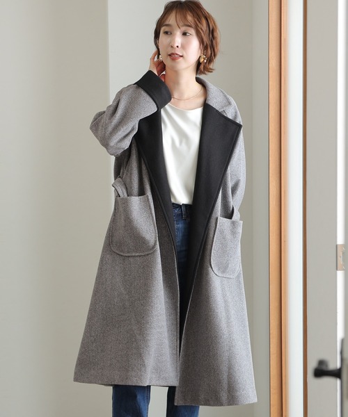 ElegChic トレンチコート コート 衿配色ラップコート レディース