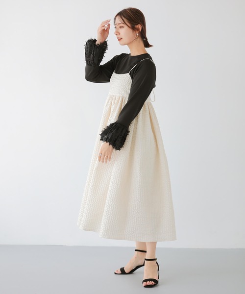 Fit more（フィットモア） ワンピース ジャガードフレアワンピース