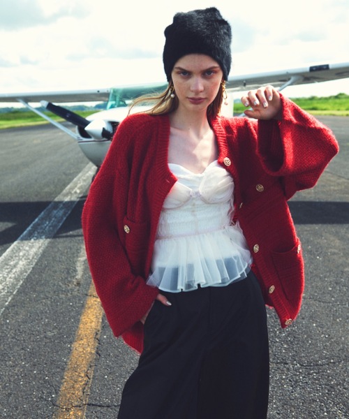 QUEENE BELLE レッドカーディガン P刺繍 QUEENE BELLE レッドカーディガン P刺繍 QUEENE BELLE レッド