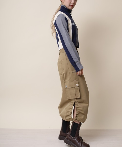 ニット セーター 「HOOK」for girls レーシング風切り替えブルゾンニット　ショット丈 レディース HOOK】for girls レーシング風切り替えブルゾンニット ショット